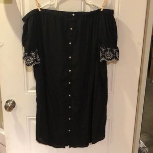 Black off the shoulder button up dress